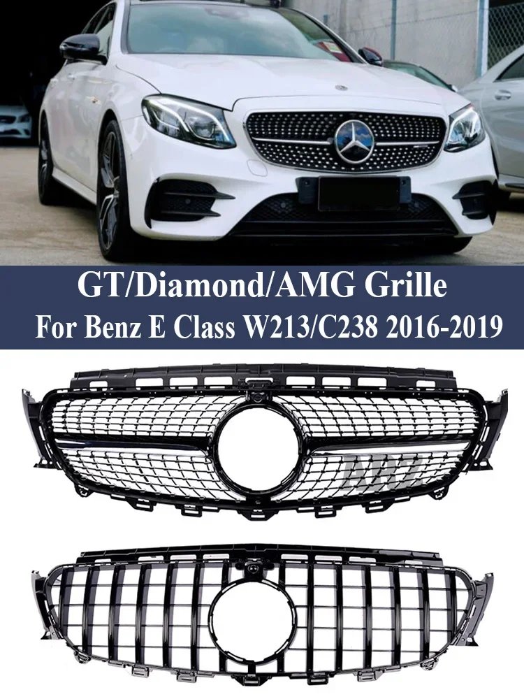 

Front Bumper Panamericana GT Diamond E63 E53 Style Grille For Mercedes Benz E Class W213 C238 A238 2016-2019 AMG Black Chrome
