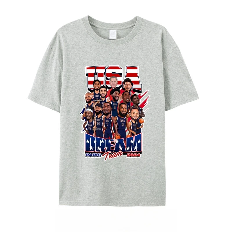 تي شيرت صيفي للرجال من USA Dream Team Jersey برقبة دائرية وأكمام قصيرة مطبوع عليه Durant James Curry تي شيرت رياضي من القطن الخالص #4