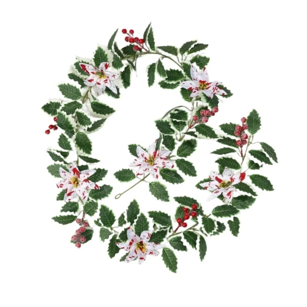 Artificial Christmas Vine 175cm with Red Berries for Seasonal For fireplace Staircase and Dining Table Styling