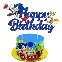 Sonic Cake Decoration Cartoon Sonic the Hedgehog Cupcake Top Happy Birthday for Kids Birthday Party Cake Dessert Decorations