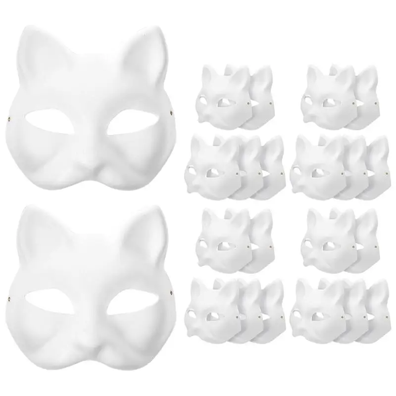 

30pcs White Paper Cat Face Masks Masquerade Party Masks DIY Painting Blank Masks Animal Costume Cosplay Props Dress Up Costume
