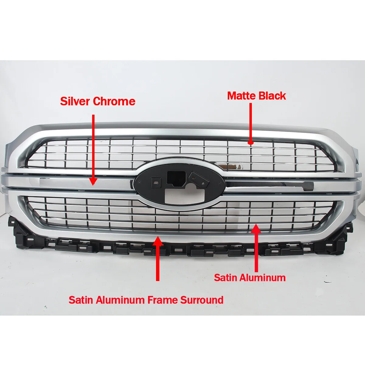 Satin Aluminum Front Bumper Grille Grill For Ford F-150 F150 Limited 2021 2022 2023 Lariat Extended Cab Pickup Easy Installation