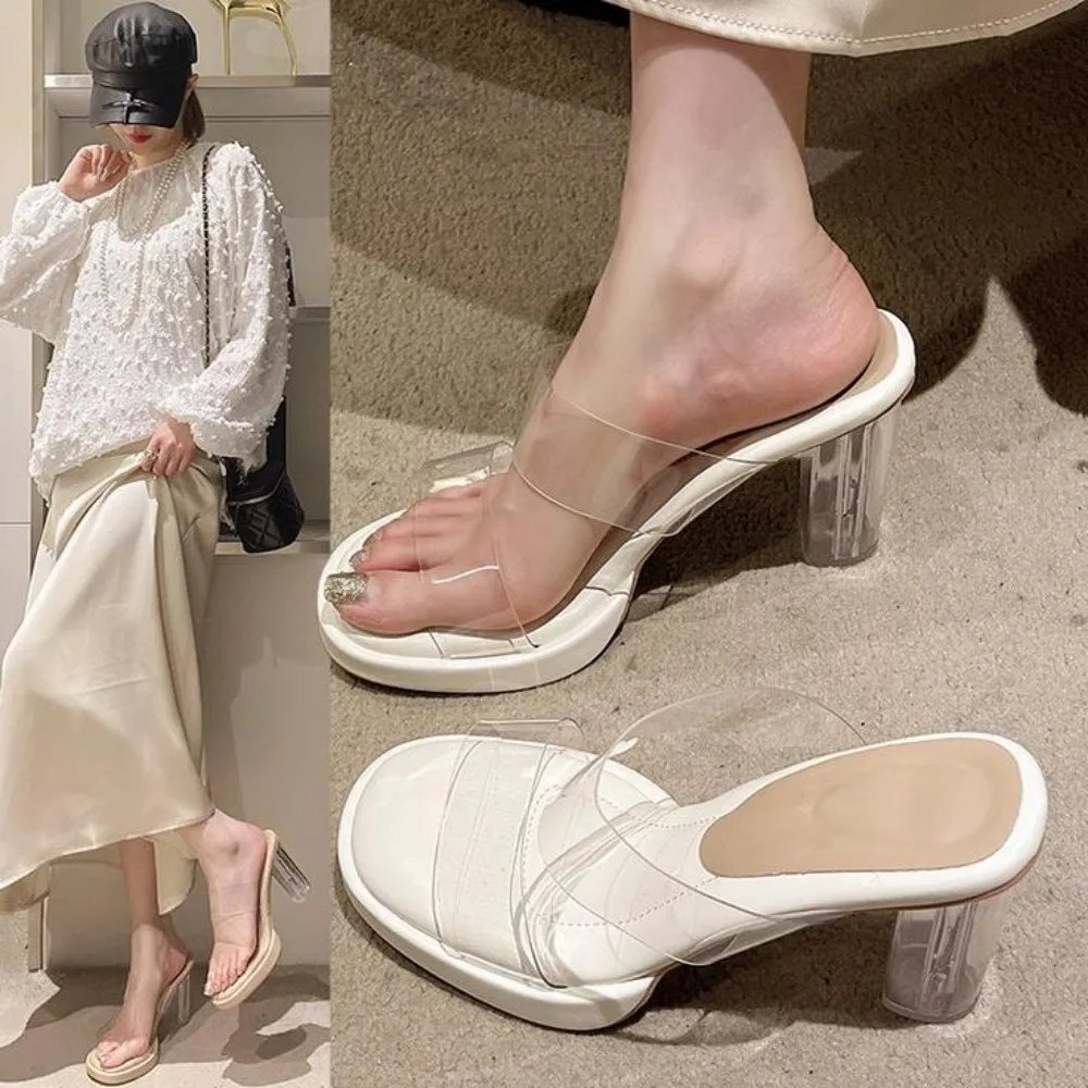 

Summer Women Pumps Sandals PVC Jelly Slippers Open Toe High Heels Women Transparent Perspex Slippers Shoes Heel Clear Sandals