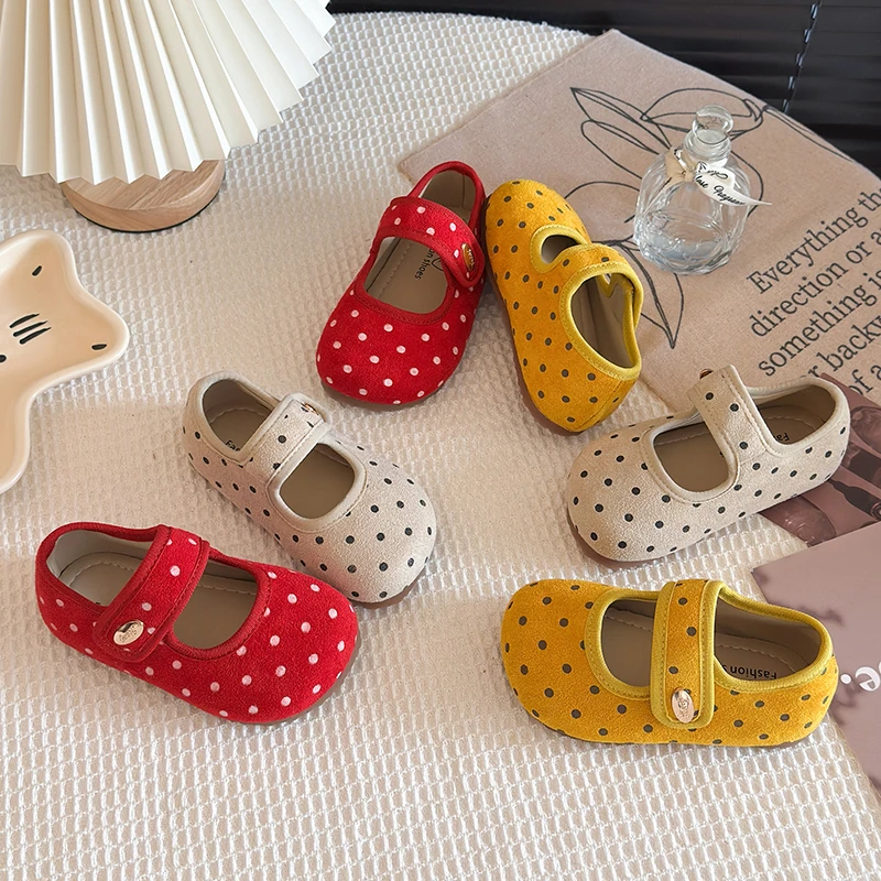 Picture 3: Girls Polka Dot Mary Jane Shoes 2026 New Autumn Kids Vintage Princess Flat Shoes Round Toe Soft Sole School Dress Shoes For Baby