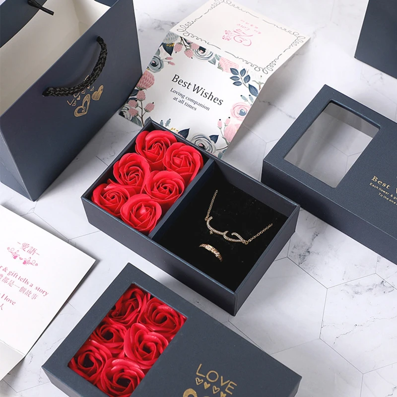 Romantic Jewelry Box Eternal Rose Gift Boxes Valentine's Mother's Day Birthday Wedding Gift Packaging Box Delicate Necklace Box