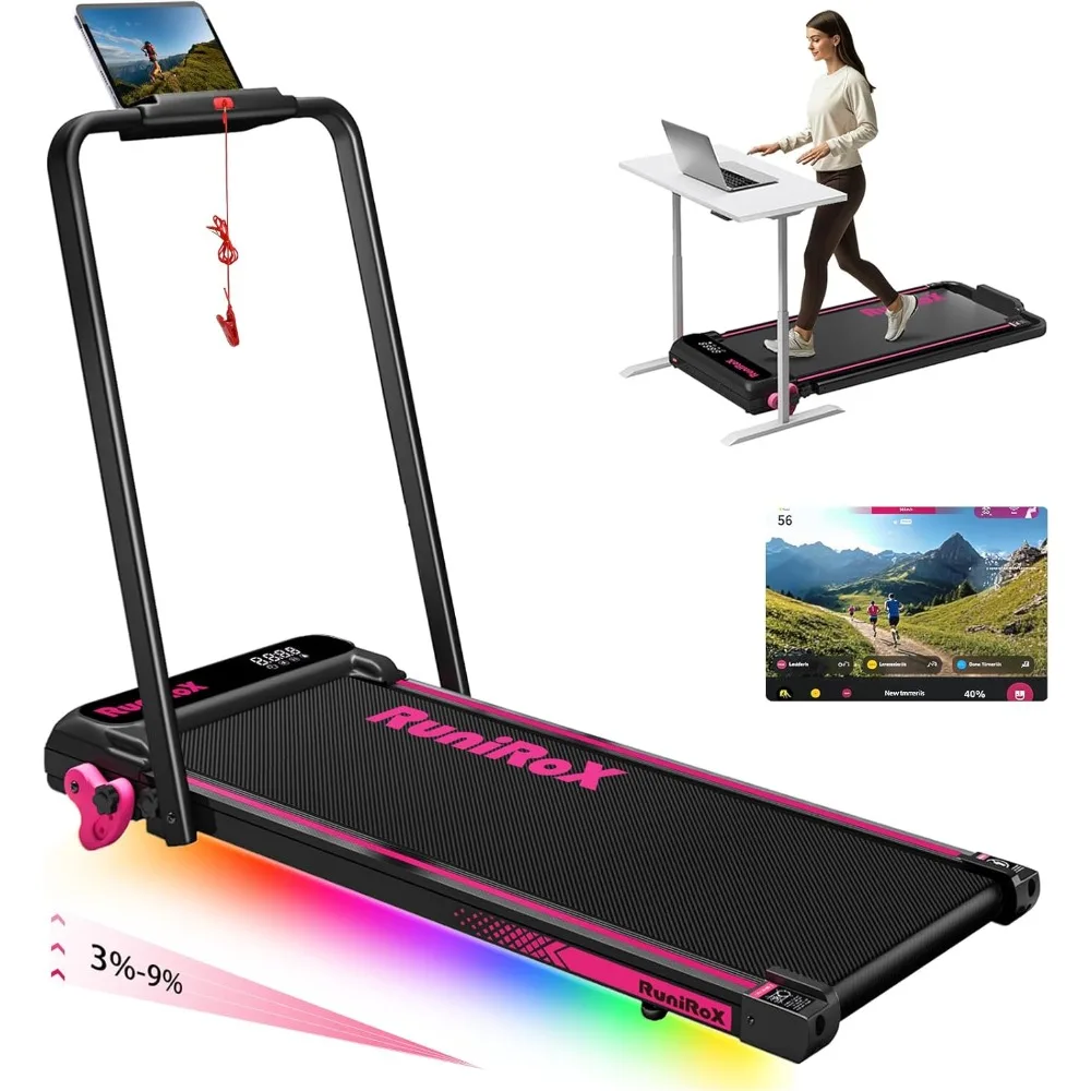 NEW Walking Pad Treadmill with Incline and Lights, Under Desk Treadmill with Incline for Home Office, 3 in 1 Portable Treadmill