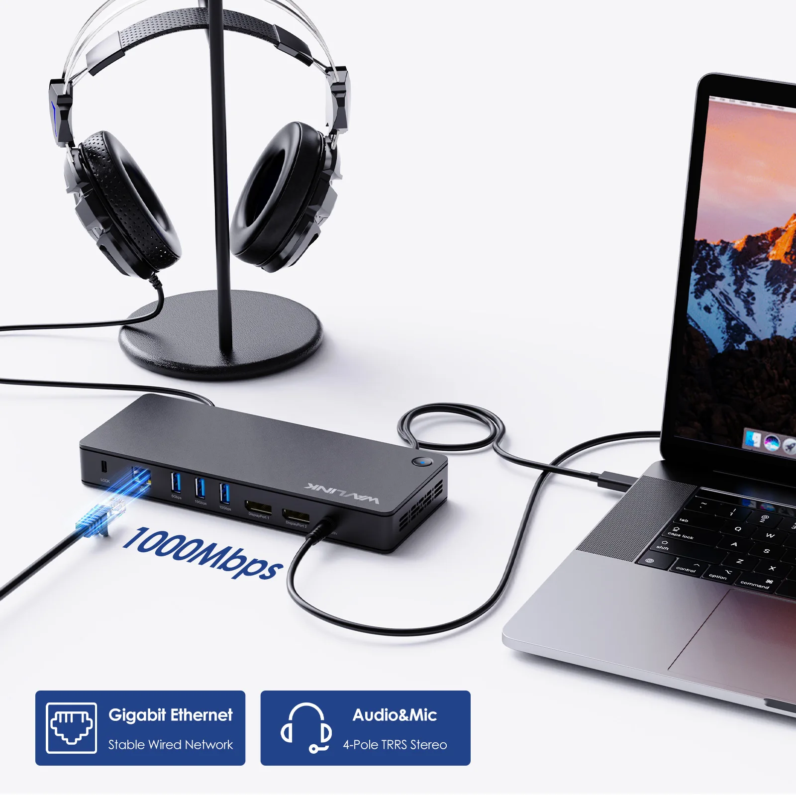 Universal DisplayLink Docking Station Dual/Triple 4K USB C USB 3.0 for M1 M2 M3 Mac and Windows Does Not Charge Laptop