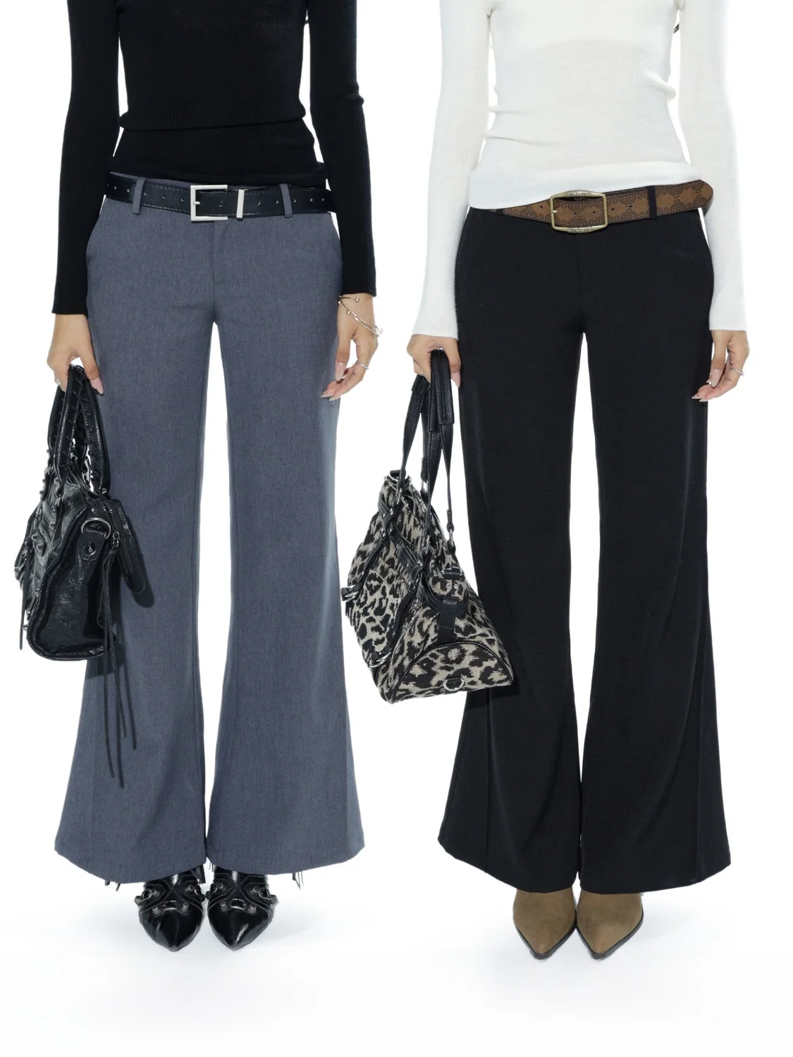 

Audwyn Women's Trousers Flared Pants Low Waist Bla Slimming Drapey Straight Leg Long Trousers Retro Sle Faionable