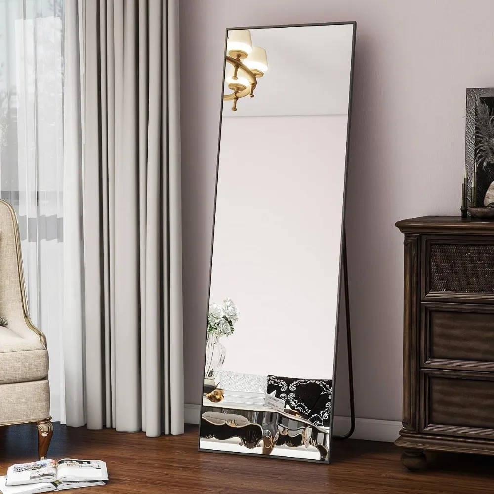 

21x56 Inch Full Length Floor Mirror with Stand, Black Large Body Mirror for Leaning or Hanging