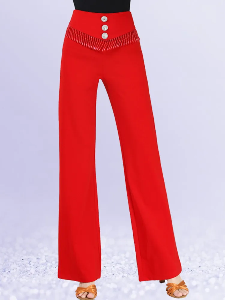 High Waist Ballroom Pants Women 2023 Modern Dance Clothing Standard Woman Latin Girls Rhinestones Kawaii Tassel Trousers 6XL