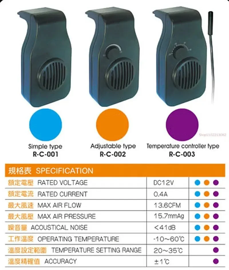 12V Cooling Fan Simple and Powerful Fan Mini Hang on Style Temperature Control for Aquarium Chiller Fish Water Chiller