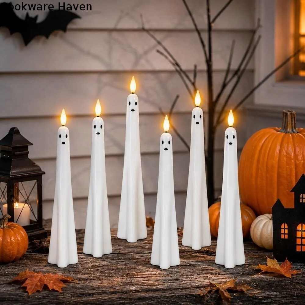 Realistic Flickering Halloween Electronic Candles Spooky Battery Operated Ghost LED Candles Light Sensitive Switch Soft Light