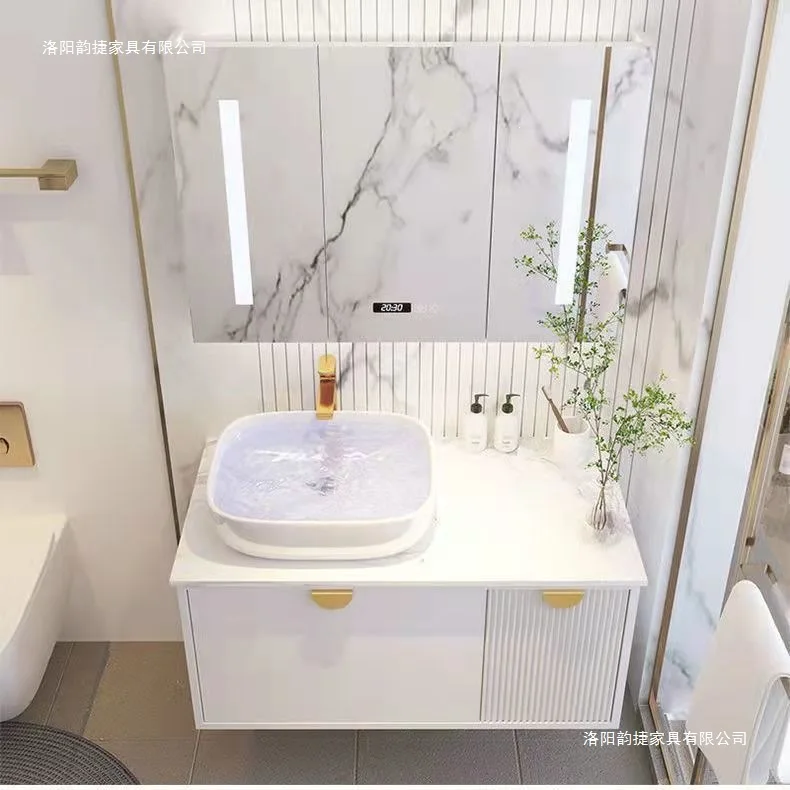 Yjq rock slab bathroom counter basin bathroom cabinet ceramic integrated small apartment wash basin combination bathroom cabinet