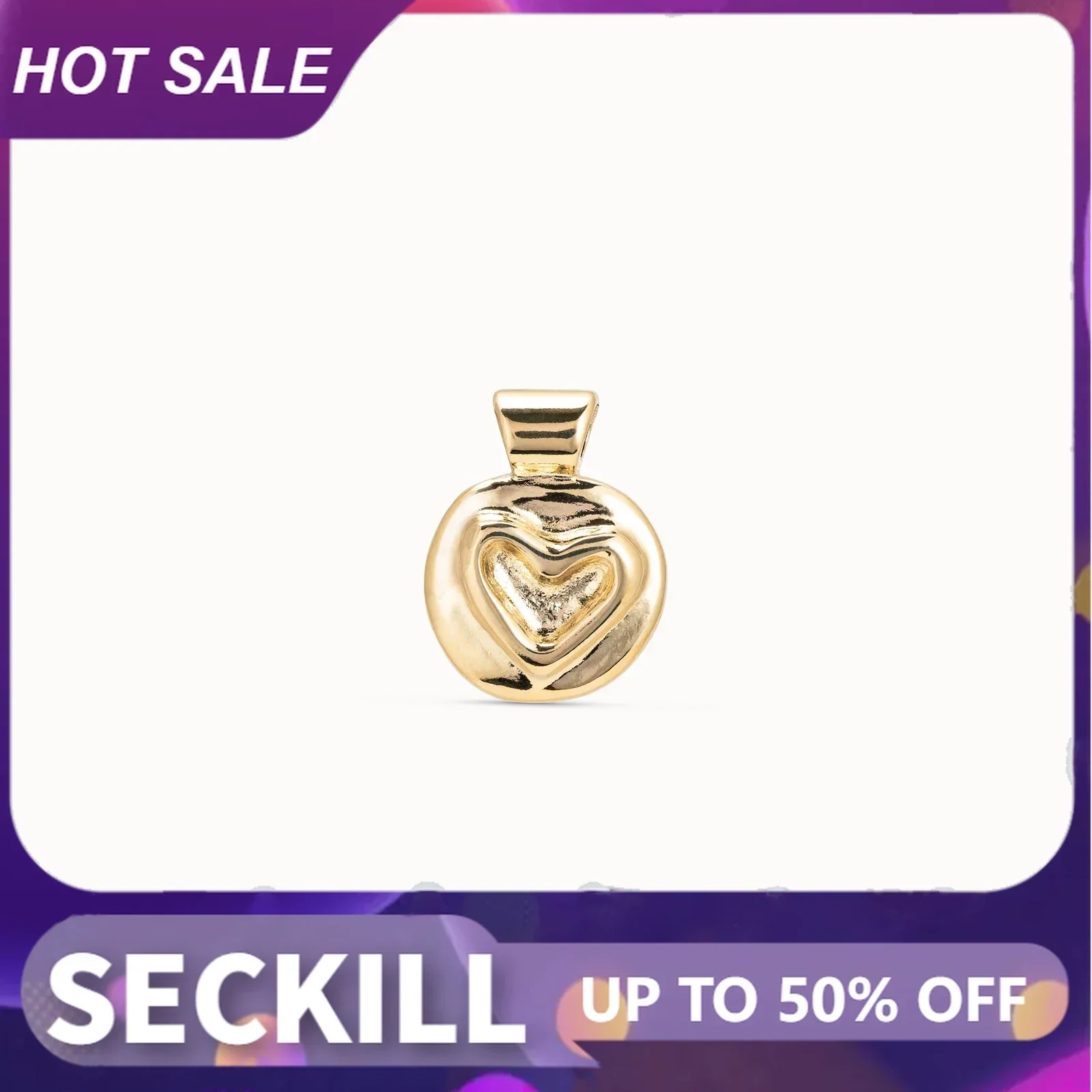 

S925 50 14K Gold Jewelry for Women, Original New Product, Round Carved Heart, DIY Pendant Bracelet, Necklace,