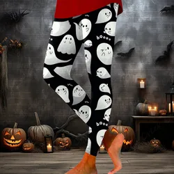 Highly Elasticated Ghost Sports Bottoms Ladies' 2024 Halloween Cartoon Print Leggings For Yoga High Waisted Nine-Minute Trousers