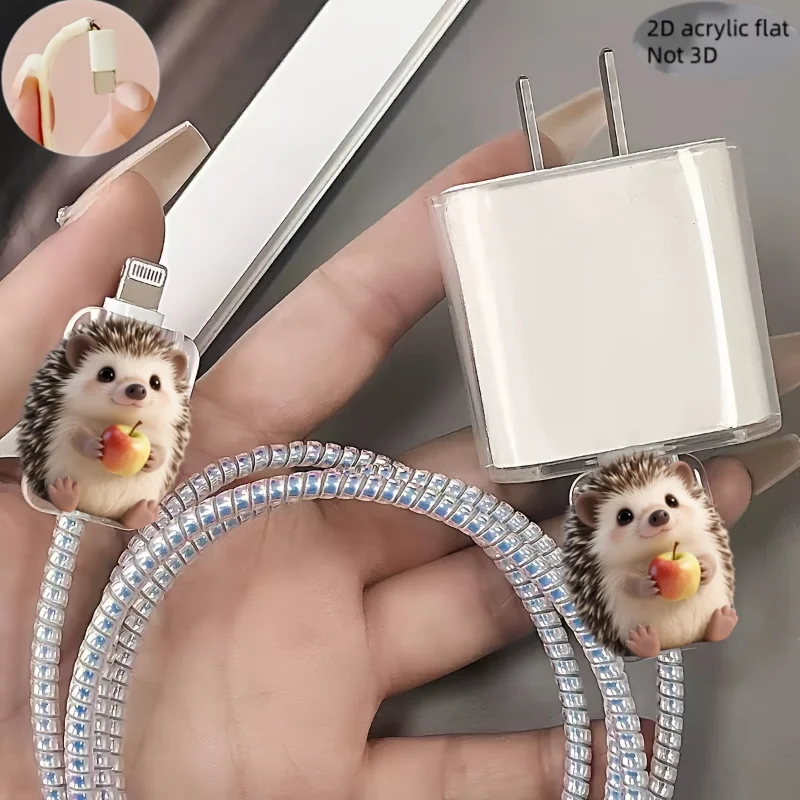 For Apple Hedgehog Charge Protector Case For iPhone Charger Protective Transparent For Samsung Type-C Data Head Protector Shell