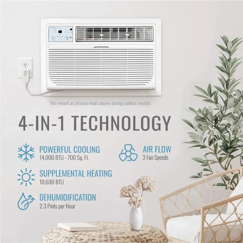 Pendingin udara dengan fungsi panas dan Dehumidifier tambahan, AC dinding untuk ruang tamu tenang, AC efisiensi tinggi dengan Remote