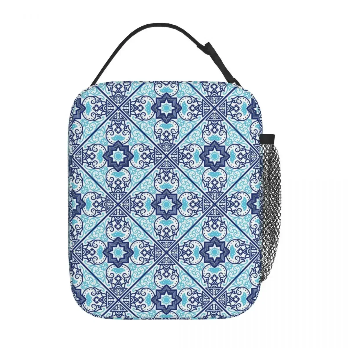 Retro Ethnic Lunch Bag Blue Tribal Print Cute Lunch Box For Women Travel Portable Cooler Bag Oxford Custom Thermal Lunch Bags