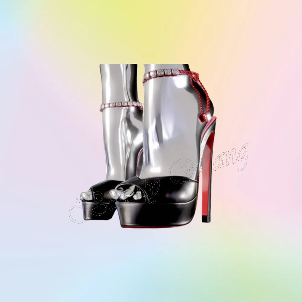Black Crystal Decor Pumps Peep Toe Cover Heel Sexy Shoes Stilettos Heel High Heel Shoes for Women Shoes 2024 Zapatos Para Mujere