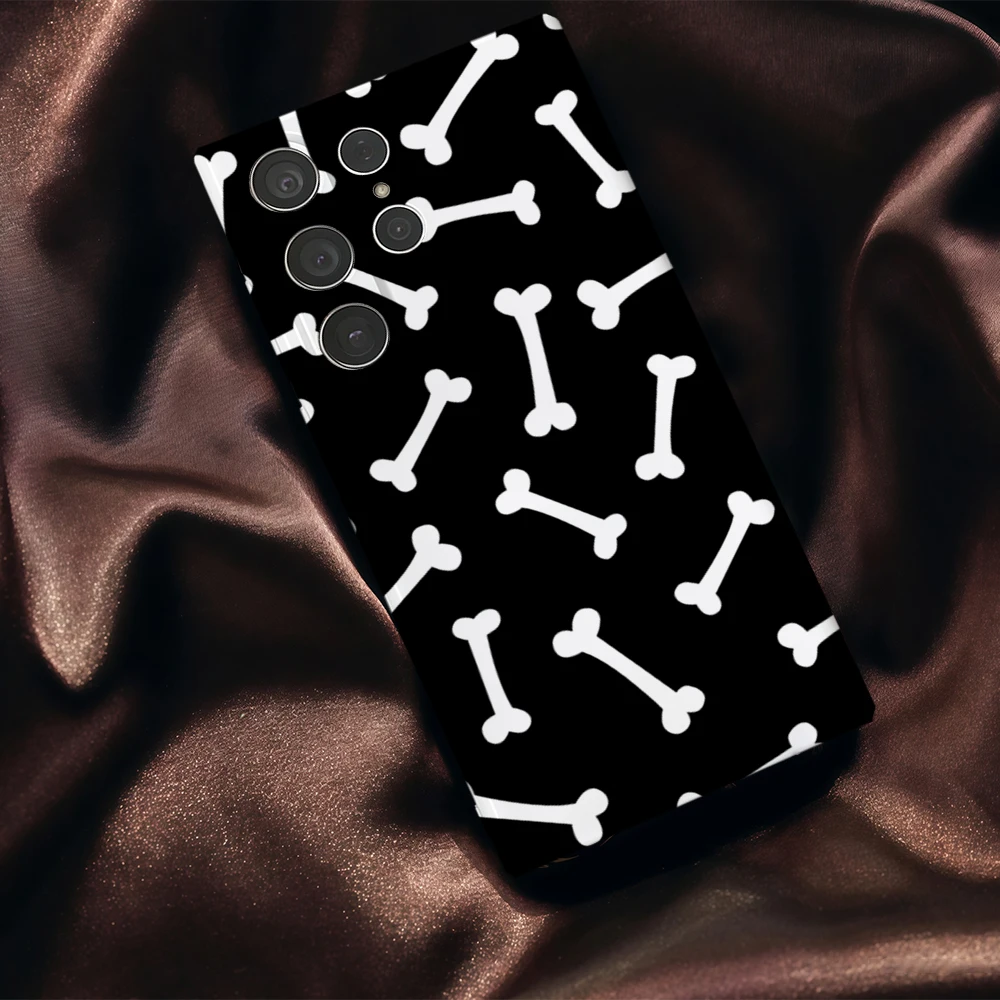 العظام نمط الأسود قضية الهاتف لسامسونج غالاكسي S25 S24 S23 الترا زائد A35 A90 لامعة HD الغلاف الصلب فيلم قذيفة #5