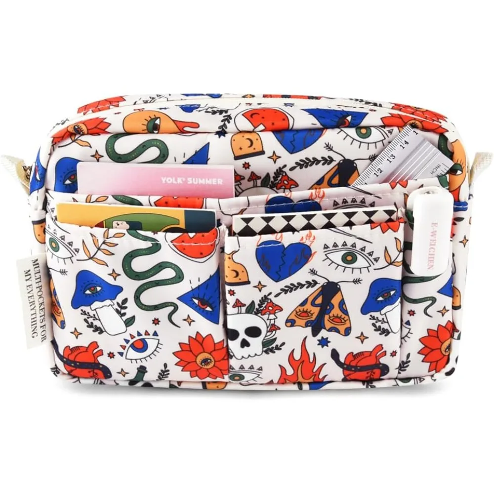 

E-WEICHEN Multiple Pockets Portfolio Organizer with Zippered, Makeup Bag Travel Essentials for Women, Simple Waterproof Statione