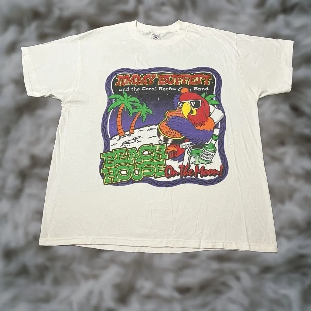 Inspired Jimmy Buffet 90s Beach Moon Parrot White Shirt S to 5XL