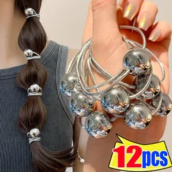 1/12pcs Silver Ball Elastic Hair Ties Ponytail Hair Rope Women Girl Simple Bead Wedding Party Sweet Headwear Hair Accessories