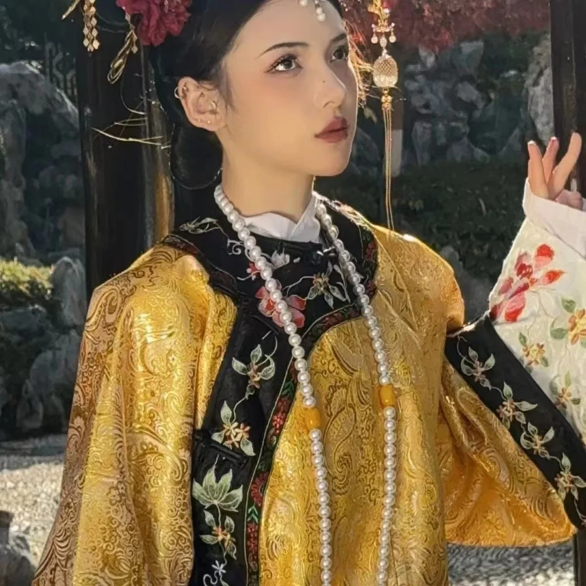 

Classic Qing Dynasty Concubines Costume Embroidery Palace Style Gege Emperor Daughter Clothing Vintage Women Cosplay Qi Cloak