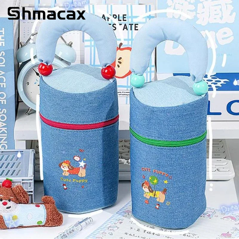 かわいいソーセージ犬ラウンドバレルペンバッグ多機能文具ケースかわいいハンドヘルド収納袋学生学用品