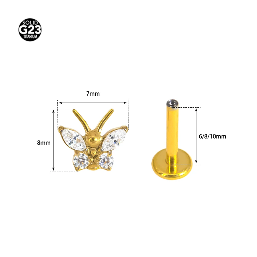 1Pc G23 Titanium Tragus Earring Ear Stud Piercing 16G 5A Zircon Butterfly Cartilage Hel Conch Tragus Flat Back Ear Piercing Stud image 2