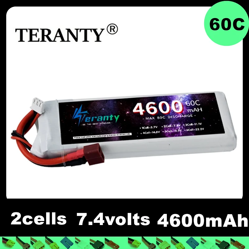 

TERANTY 4600mAh 60C 2S Lipo Battery for Quad RC FPV Airplane Drone with T XT60 Plug - 7.4V