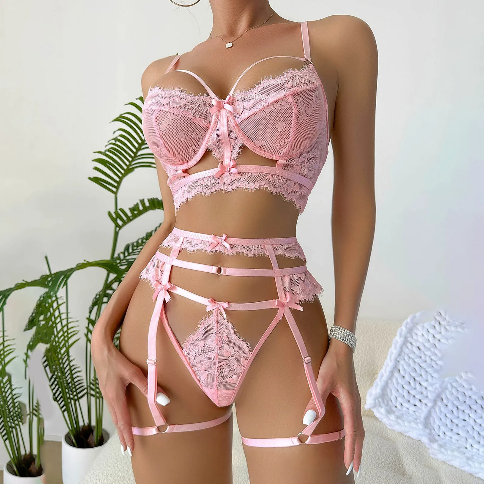 

Women Sexy Cosplay Costume Cute Sexy Lingerie Set Lace Strappy Camis And Panty Babydolls Nightwear Outfit Sissy Tulle Exotic Set