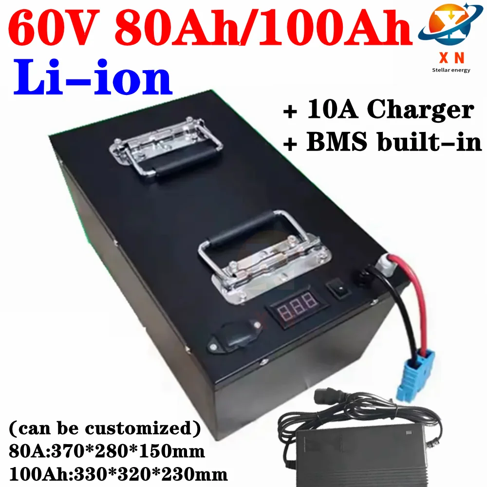 

Brand high quality lithium battery 60v 100Ah 80Ah Li-ion battery pack with BMS for 6000w forklift AGV UPS EV+10A charger