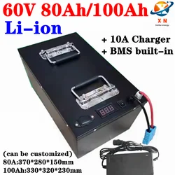 Brand high quality lithium battery 60v 100Ah 80Ah Li-ion battery pack with BMS for 6000w forklift AGV UPS EV+10A charger