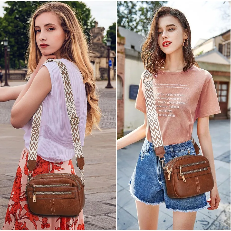 حقائب كروس للنساء 6 جيوب محافظ للنساء حقائب يد جلدية نباتية حقيبة كتف للتسوق أثناء السفر