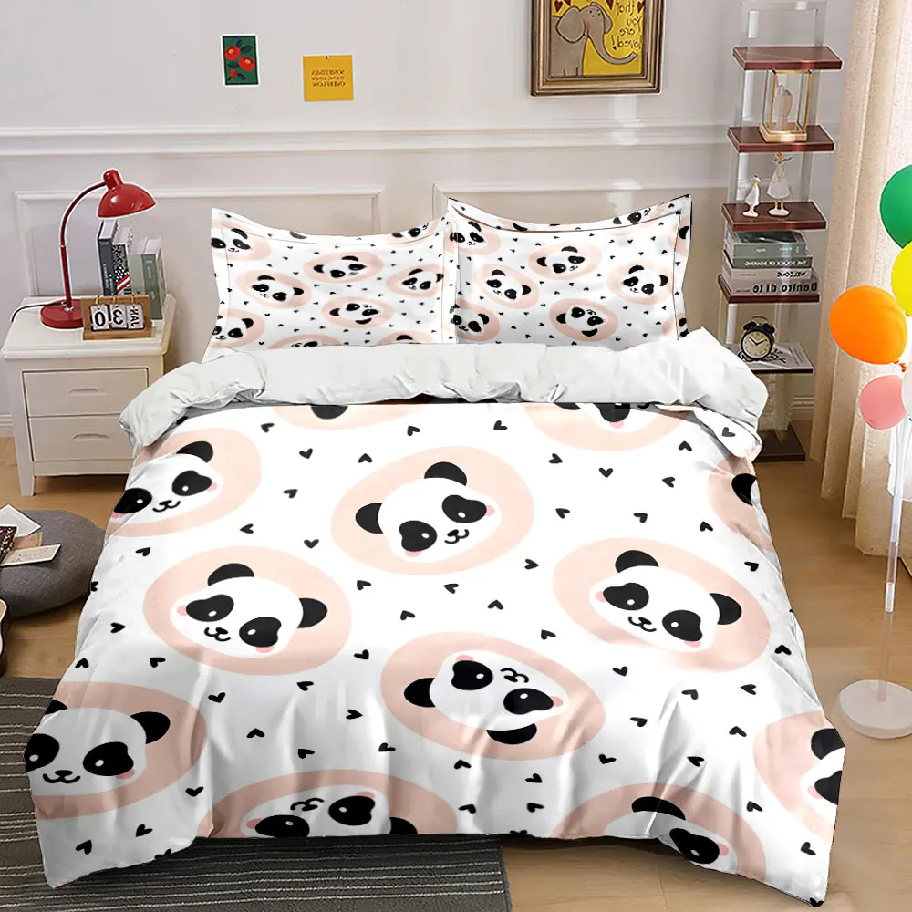 Cute panda face pattern background Bedding Set for Kids Luxury Gift 3pcs Digital Print Comforter Set Soft Comfortable Breathable