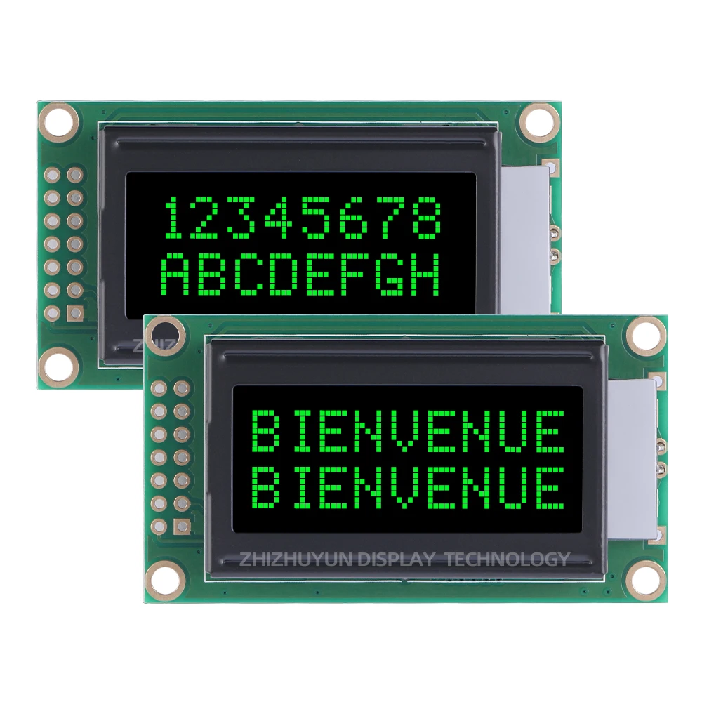 Módulo LCD de caracteres europeos, pantalla de visualización BTN, película negra, Letras amarillas, 87x60MM, 0802B-2, 3,3 V