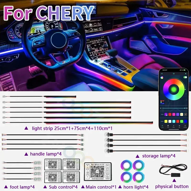 RGB 22in1 Car Interior Acrylic Car Ambient Lights For Chery Tiggo 8 Pro Tiggo 8plus New 5 Plus 7pro  Car Accessories