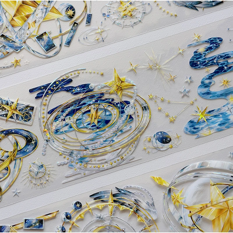 

Лента ПЭТ 65мм*5м с винтажным изображением звездной туманности и ландшафта, для творчества, скрапбукинга и декоративных работ