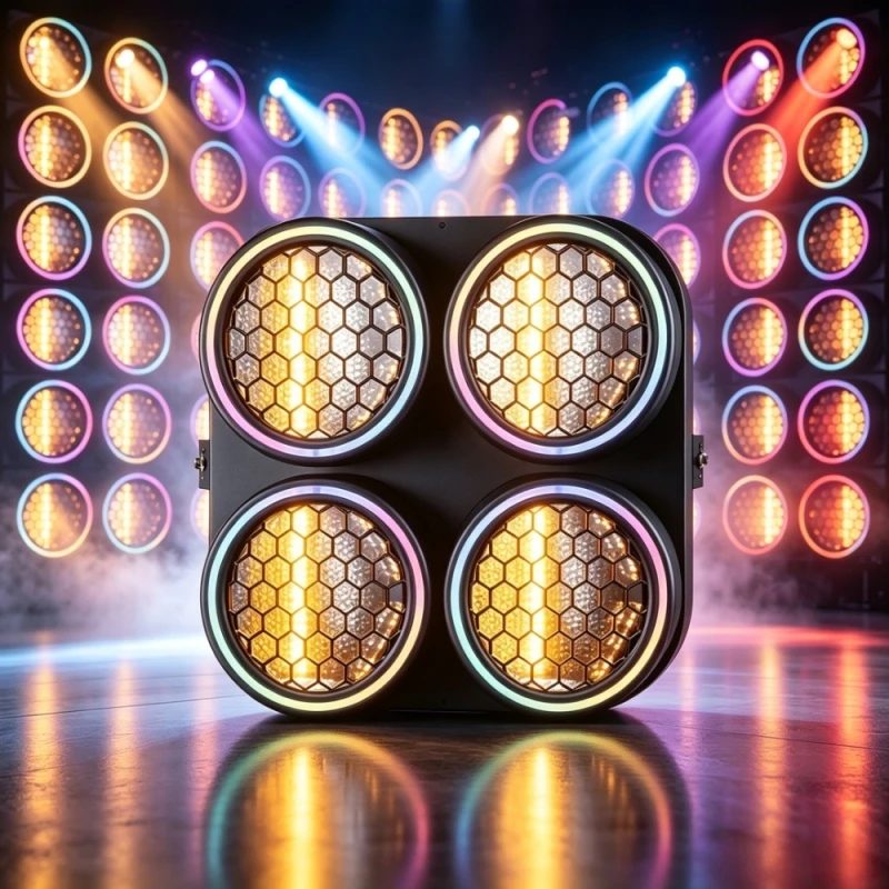 1 piece 4 Eyes LED Retro Audience Light 200W Golden COB Inner Outer RGB Strip Auxiliary Light Sound Activated Stage Effect Li