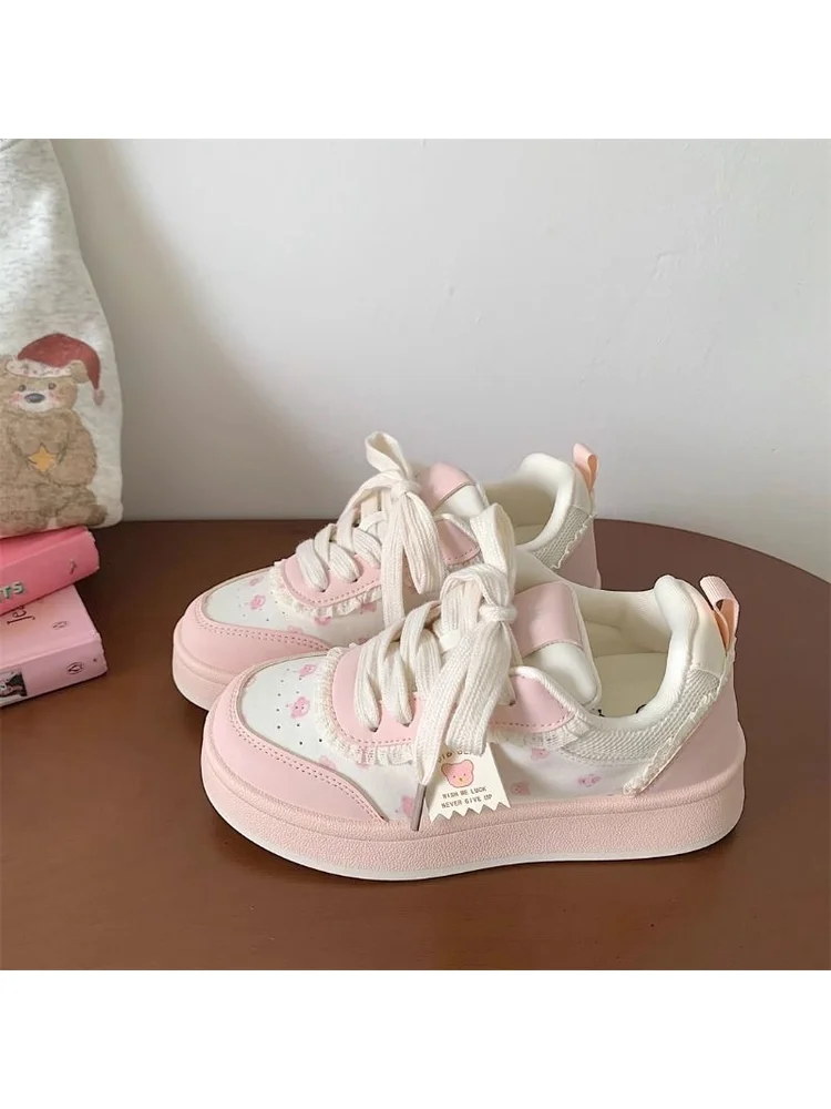 

Cute Little Bear Thick Bottom Bread Shoes For Women 2025 Autumn New Dopamine Versatile Board Shoes Korean Girls White Shoes