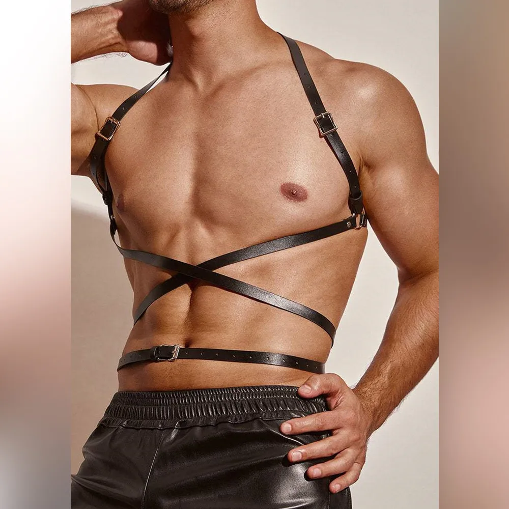 Gay Rave Harness Man Sexual Body Chest Harness Metal Shoulder Strap Ring Underpants Costumes Harness Men Gay Clothing Party