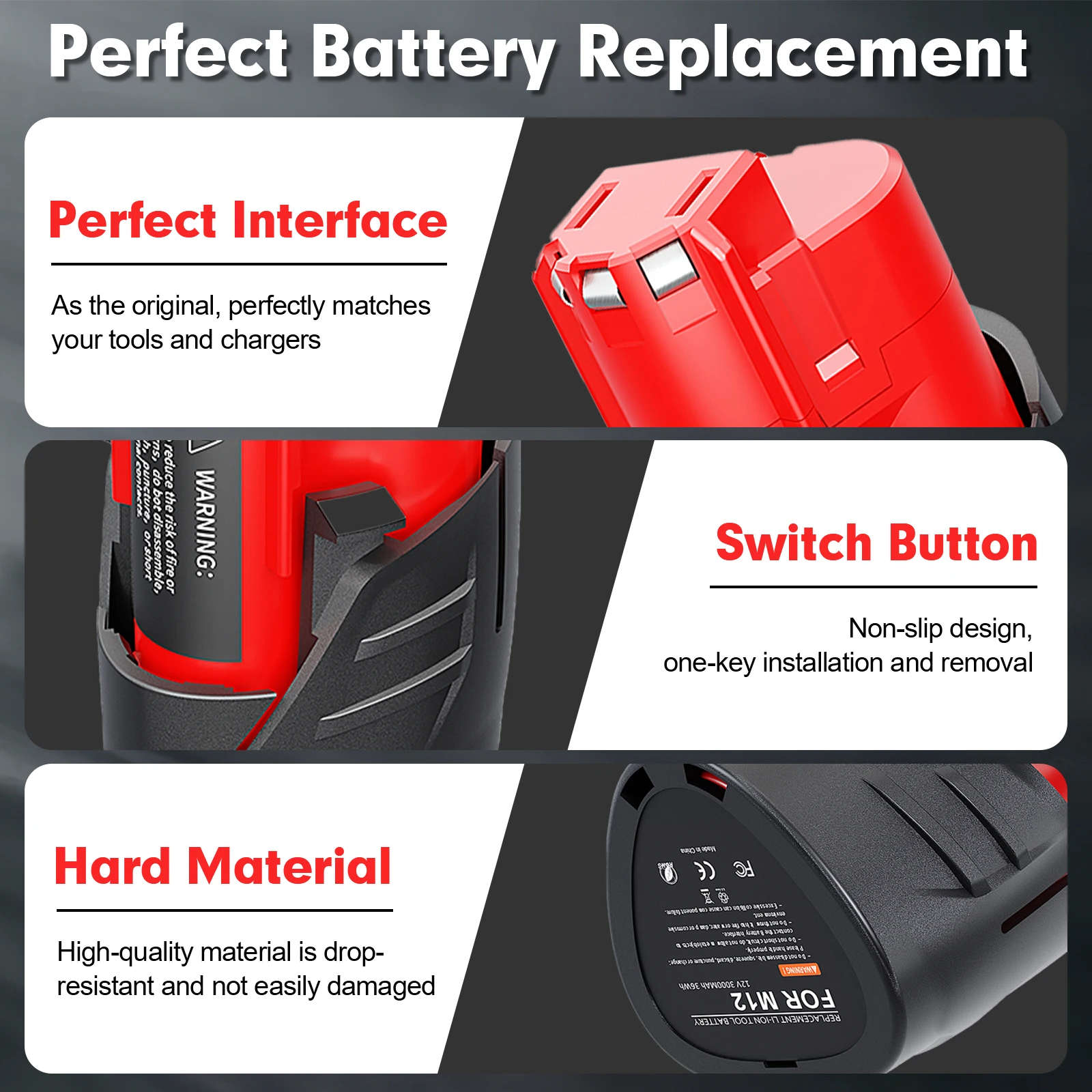 3800mAh Battery For Milwaukee M12 Rechargeable Battery 3.8Ah For 12V Cordless Tools 48-11-2402 48-11-2411 48-11-2401 MIL-12A-LI