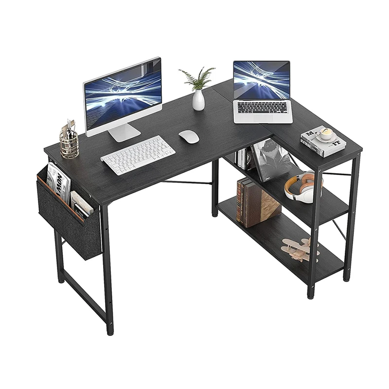 L Shaped Computer Desk, Chulovs 47 Inch L-Shaped Corner Desk with Reversible Storage Shelves for Home Office Workstation