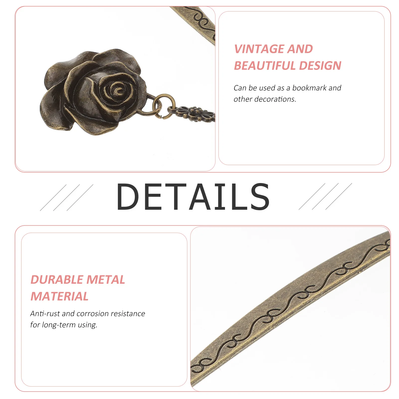 

2 Pcs Bookmark Custom Metal Acrylic Blank Retro Bookmarks Rose Decor Style Markers Vintage