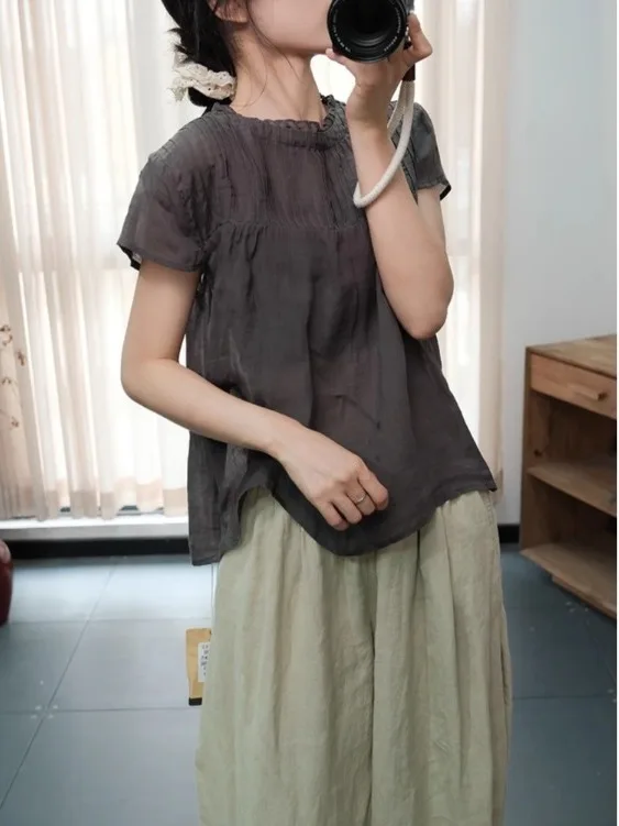 

Artistic Fre Splice irt Women's Loose ort Sve Summer New Sle Front Ba Wear Large Size Age Reduction