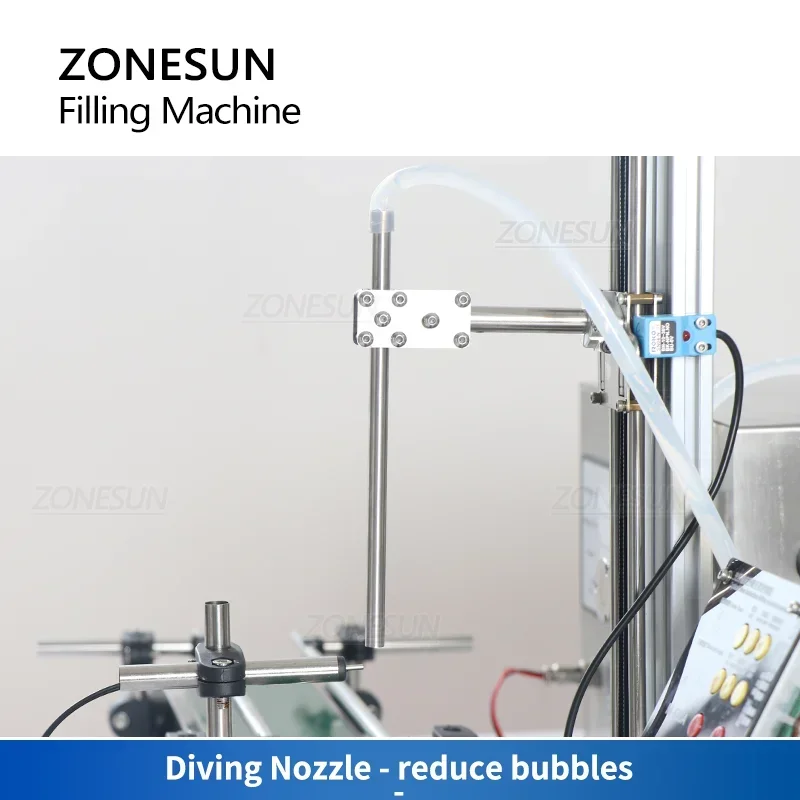 ZONESUN Liquid Filling Machine Small Production Line Magnetic Pump Water Juice Perfume Bottle Vial Tube Lifting Nozzle ZS-DTMP1D