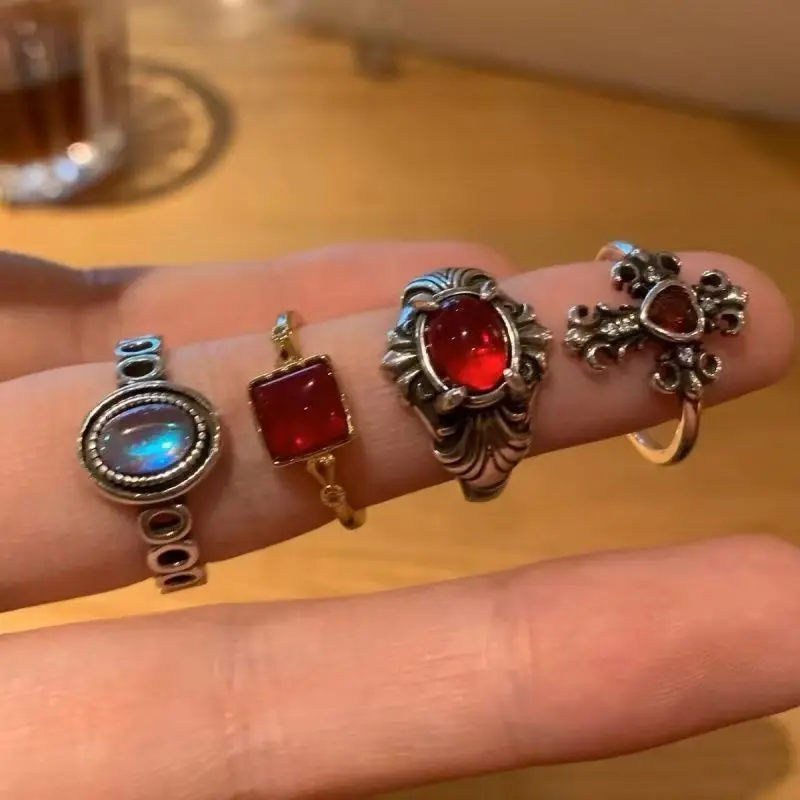 

Vintage Gothic Evil Eye Ring Antique Oxidized Finger Adjustable Statement Rings Unique Boho Demon Eye Jewelry Gift for Women Men