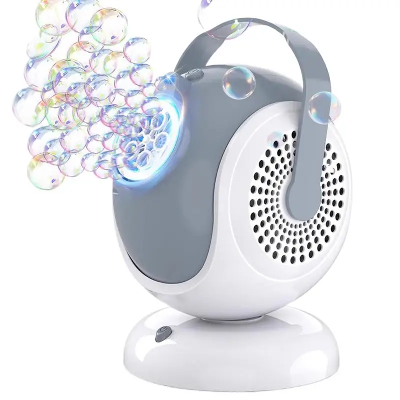 Seifenblasenmaschine für Kinder, rotierende Seifenblasenmaschine mit LED-Licht, tragbares Partyzubehör, wiederaufladbares Schaumspielzeug für Jungen und Mädchen