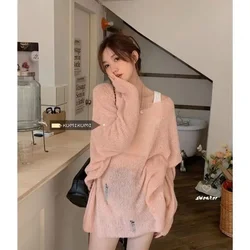 Elegant See-through Women Sweater Pullover Loose Jumper Autumn Winter Soft Warm Women Knitwear Sweater Basic Solid Tops 2024